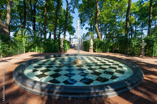 Fotografie Fountain on Tsaritsa Ground at the Summer Park in St