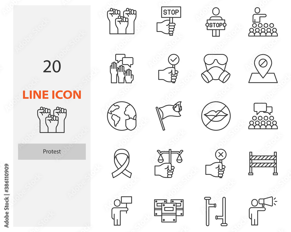 set of protest thin line icons, demonstrate set of protest thin line icons, demonstrate