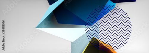 Low poly 3d geometric shapes, minimal abstract background. Vector illustrations for covers, banners, flyers and posters and other