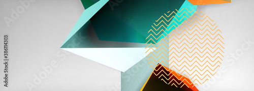 Low poly 3d geometric shapes, minimal abstract background. Vector illustrations for covers, banners, flyers and posters and other