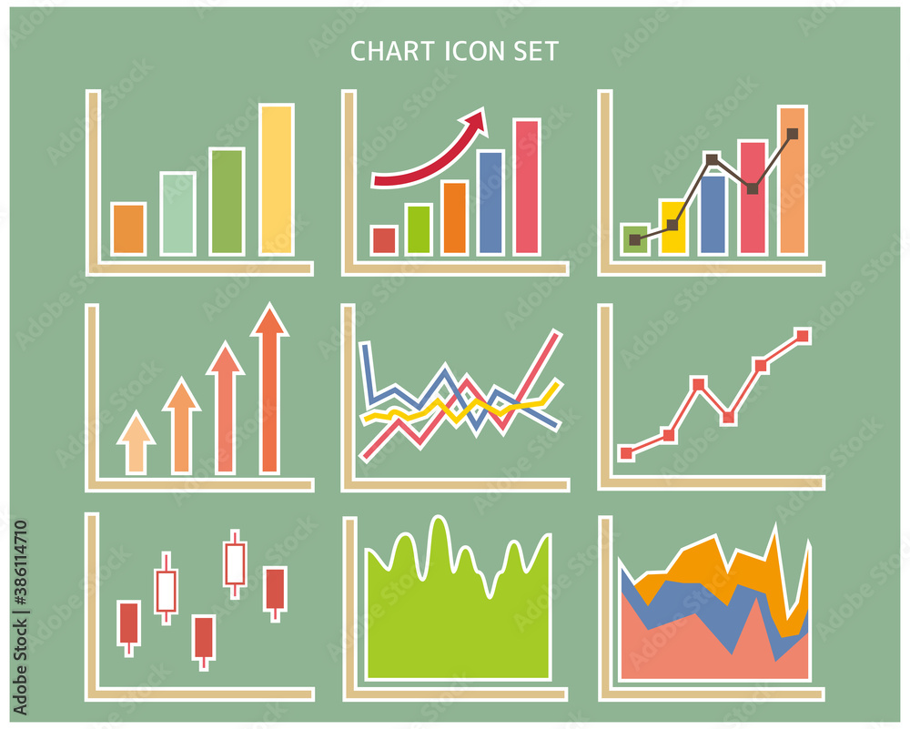 Graph vector illustration set.  Line graph . Stock price. Rising chart. Bar graph