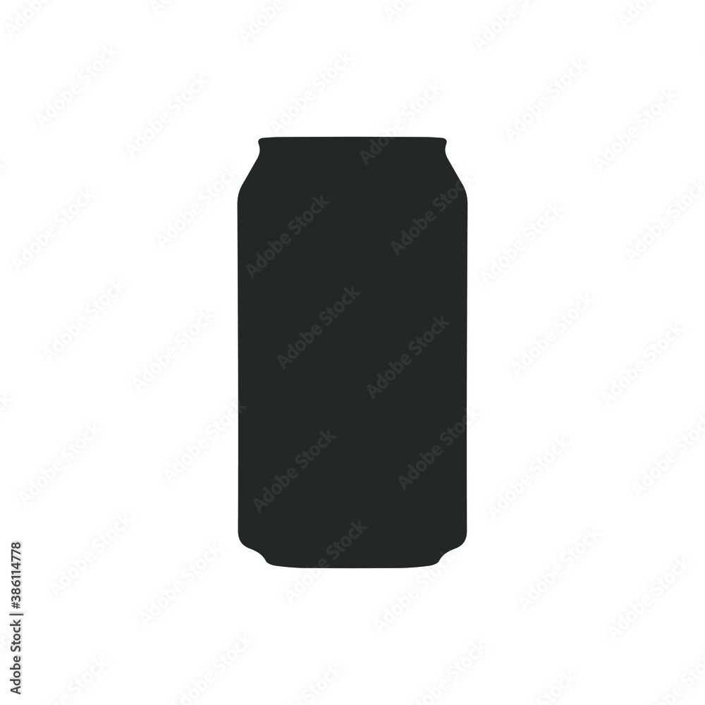 Soda/beer aluminium can icon shape. Drink packing container logo, sign, silhouette. Vector illustration image. Isolated on white background. - obrazy, fototapety, plakaty 