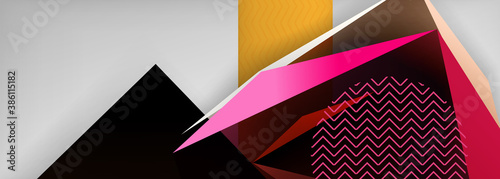 Low poly 3d geometric shapes, minimal abstract background. Vector illustrations for covers, banners, flyers and posters and other