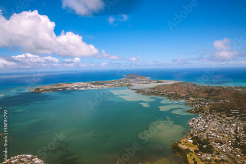 Aerial Kaneohe bay  Oahu  Hawaii