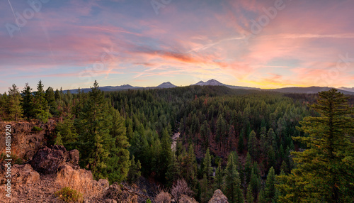 The Sun Sets Over Three Sisters Mountains In Bend Oregon