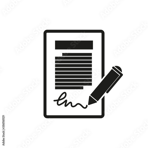 Contract icon. Signing an agreement or document. Flat vector illustration on a white background