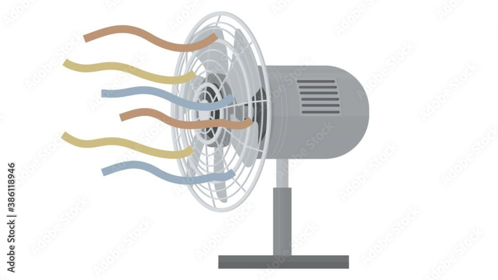 Ventilation fan. Animation of an electric fan with ribbons, alpha channel enabled. Cartoon