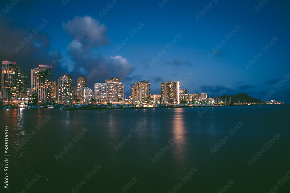 Night view of Waikiki, Honolulu, Oahu, Hawaii