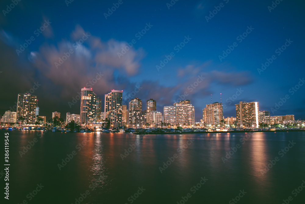 Night view of Waikiki, Honolulu, Oahu, Hawaii