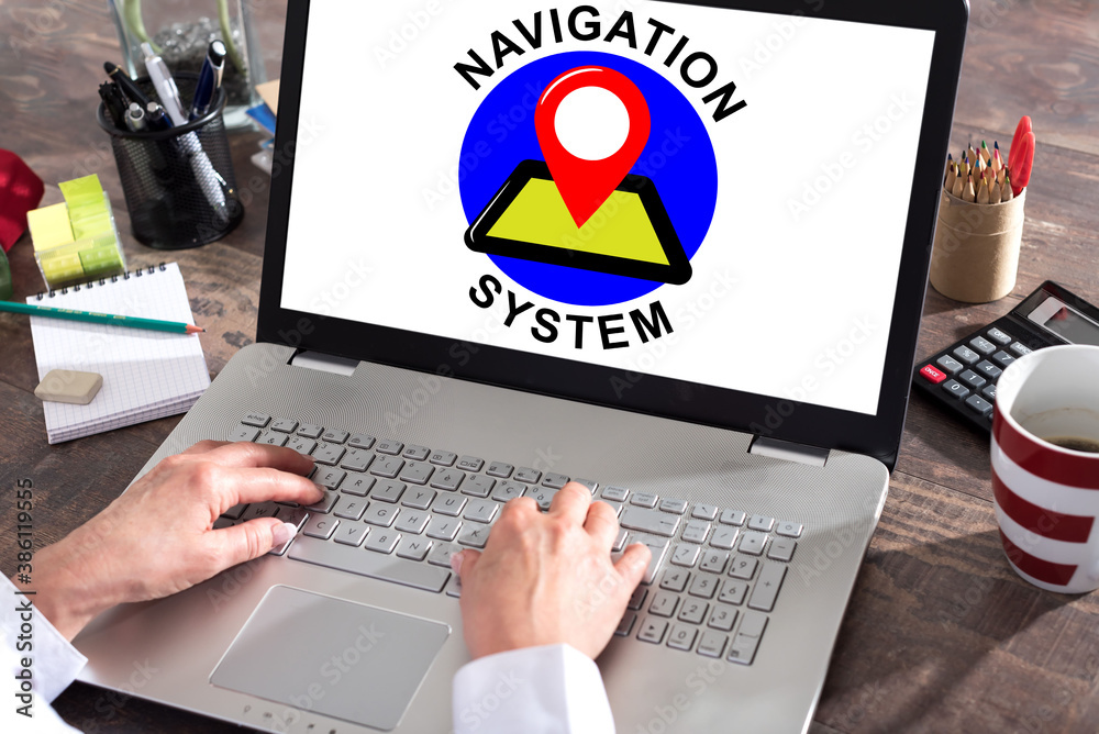 Navigation system concept on a laptop screen Navigation system concept on a laptop screen