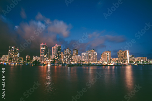 Night view of Waikiki  Honolulu  Oahu  Hawaii