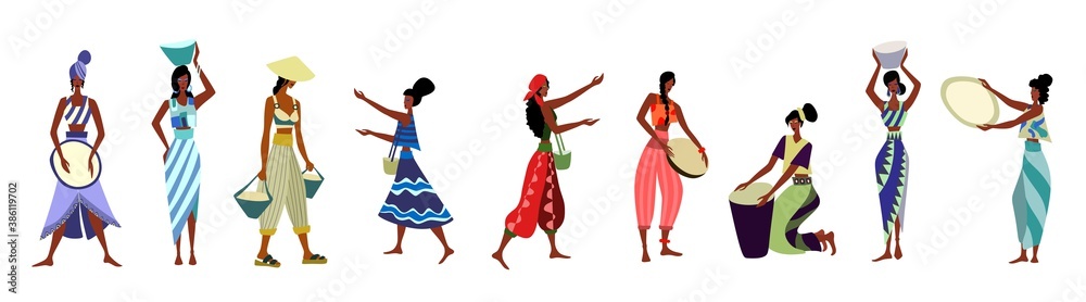 Female diverse faces of different ethnicity. Women empowerment movement pattern. International women s day graphic in vector.