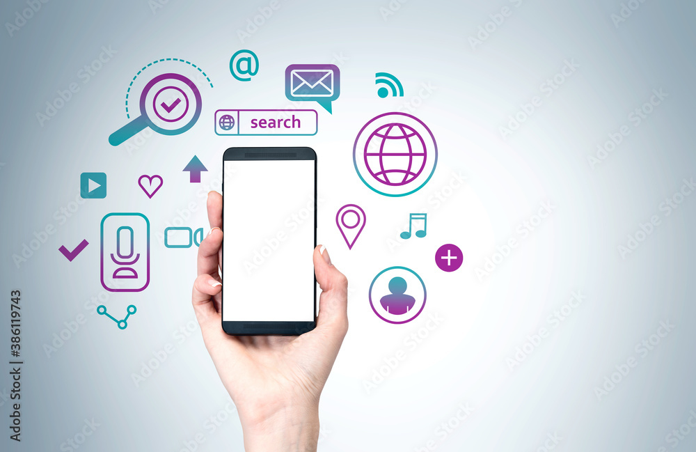 Woman hand with smartphone, social media Woman hand with smartphone, social media