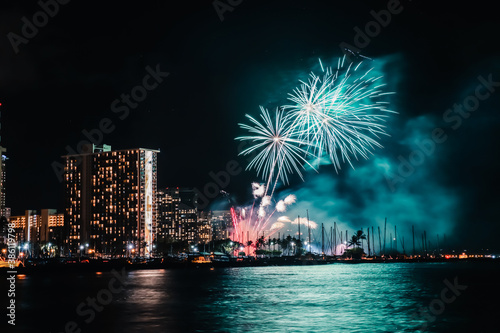 Fireworks in Waikiki, Honolulu, Oahu, Hawaii