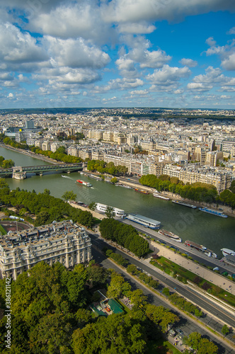 Arial view of Paris and River Seine