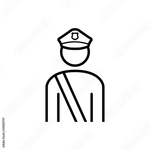 Concepto seguridad. Icono plano lineal agente de policía en color negro