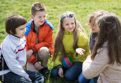 group of children in park in spring