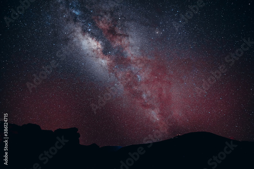 Fototapeta Naklejka Na Ścianę i Meble -  Stargazing at  Haleakala National Park, Maui, Hawaii. Starry night sky, Milky Way galaxy astrophotography.