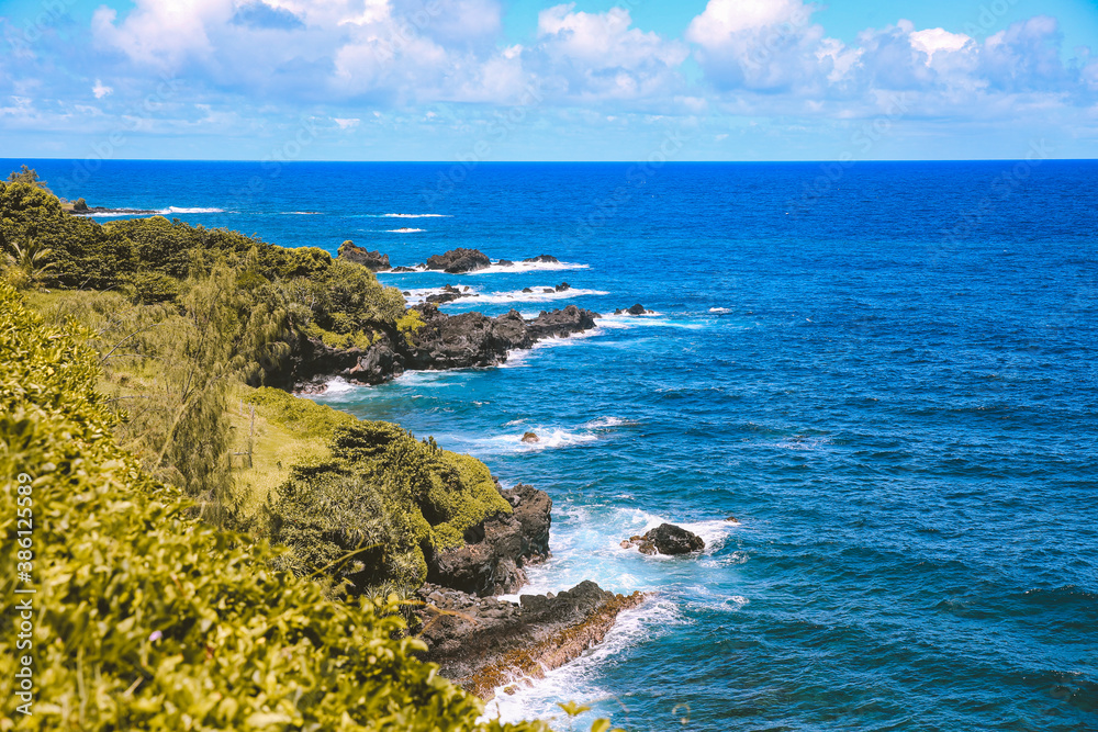 View of Hana Hwy, East Maui coast, Hawaii