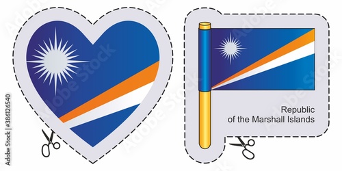 Flag of the Marshall Islands, Republic of the Marshall Islands. Vector cut sign here, isolated on white. Can be used for design, stickers, souvenirs.
