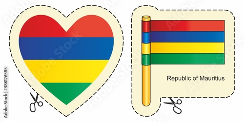 Flag of Mauritius, Republic of Mauritius. Vector cut sign here, isolated on white. Can be used for design, stickers, souvenirs.