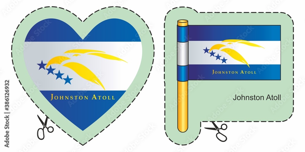 Flag of Johnston Atoll, United States Minor Outlying Islands. Vector cut sign here, isolated on white. Can be used for design, stickers, souvenirs.