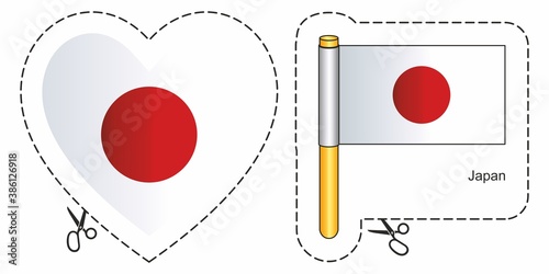 Flag of Japan. Vector cut sign here, isolated on white. Can be used for design, stickers, souvenirs