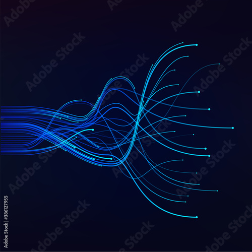 Abstract wavy background. Deep learning visualization. AI. artificial intelligence concept of neural networks. Wave equalizer. Vector illustration