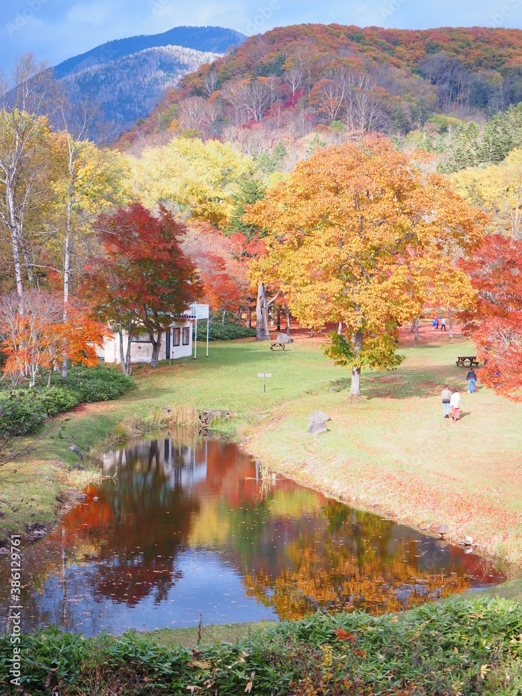 Obraz premium 北海道の絶景 鹿追町 福原山荘の紅葉