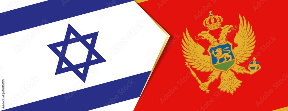 Israel and Montenegro flags, two vector flags.
