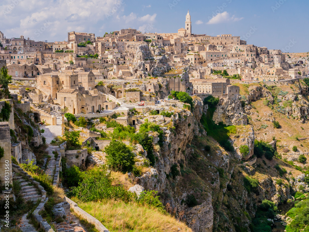 Wonderful view of the ancient town of Matera and its spectacular canyon, Basilicata region, southern Italy
