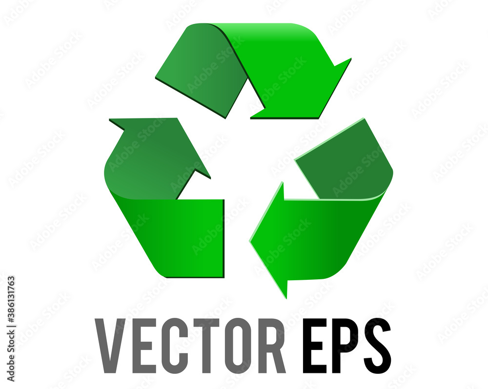 Vector green universal recycling symbol emoji icon, three arrows pointing clockwise in triangular formation Vector green universal recycling symbol emoji icon, three arrows pointing clockwise in triangular formation