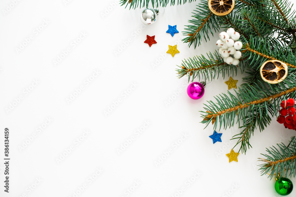 Christmas  and New year composition on a white background. Top view. Flat lay