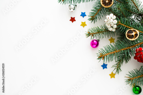 Christmas  and New year composition on a white background. Top view. Flat lay