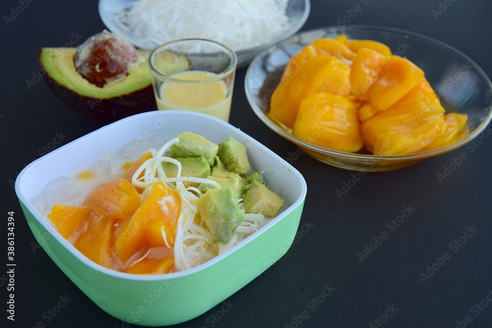 Es Teler is a fruit cocktail from Indonesia. Avocado, coconut meat and jackfruit served with coconut milk, sweetened condensed milk, syrup. Es Teler is a fruit cocktail from Indonesia. Avocado, coconut meat and jackfruit served with coconut milk, sweetened condensed milk, syrup.