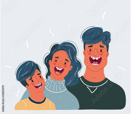 Young happy laughing family portrait cartoon vector isolated background illustration