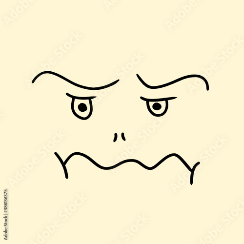 Upset, angry, frowning face emotion. Simple hand drawn outline doodle illustration.