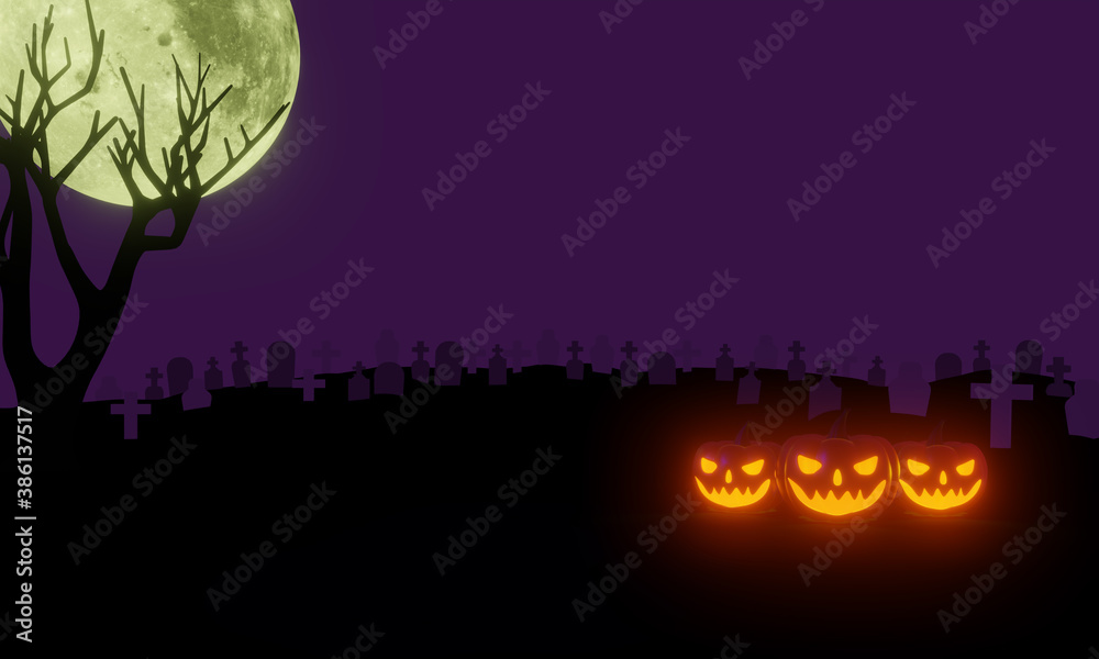 3d halloween background pumpkin celebration devil cemetery and evil ghost graves
