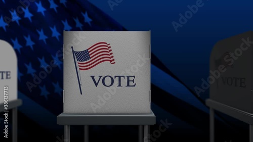 USA Election box. vote here. President election  ballot Waving Unated States of America flag Waving USA flag