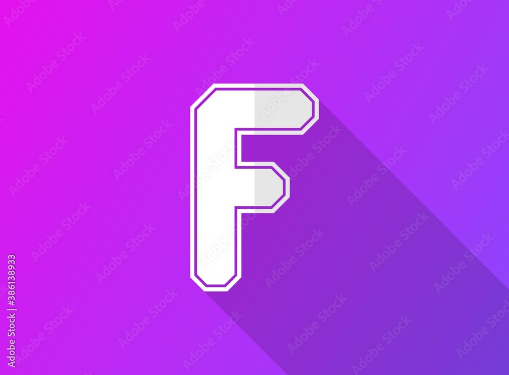 F font letter, modern dynamic design with long shadow on purple gradient background. For logo, brand label, design elements, application and more. Vector illustration F font letter, modern dynamic design with long shadow on purple gradient background. For logo, brand label, design elements, application and more. Vector illustration