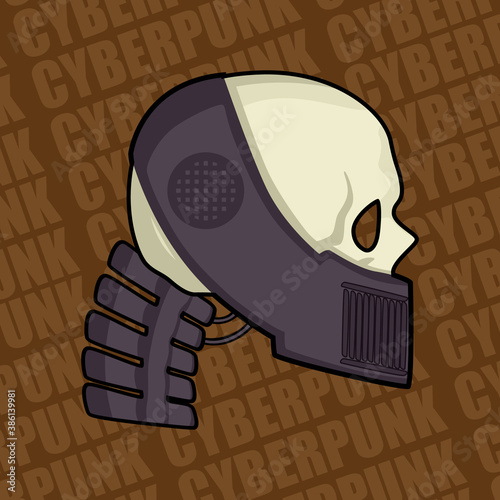 Images of a cyberpunk skull with a metal mask and an iron spine. Images for various purposes, games, websites, and more.