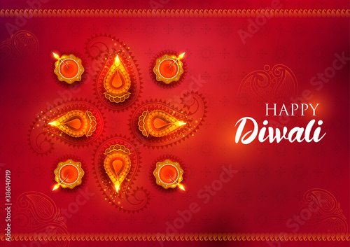 illustration of burning diya on Happy Diwali Holiday background for light festival of India