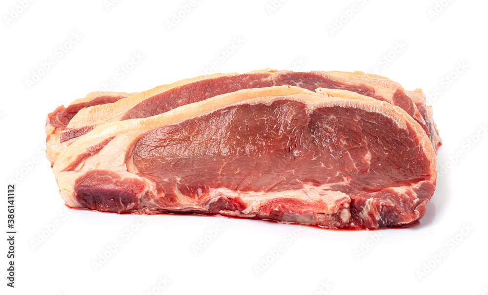 fresh raw beef steak isolated on white background with clipping path.