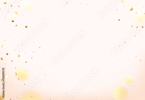 Golden confetti on pink background. Abstract gold circle light background. Happy new year. Gold foil texture. Abstract confetti for celebration design.