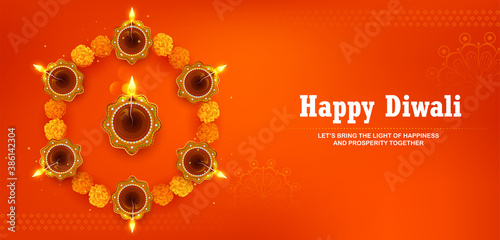 illustration of burning diya on Happy Diwali Holiday background for light festival of India