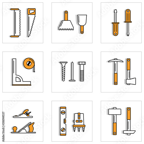 Icons of construction tools for online store.