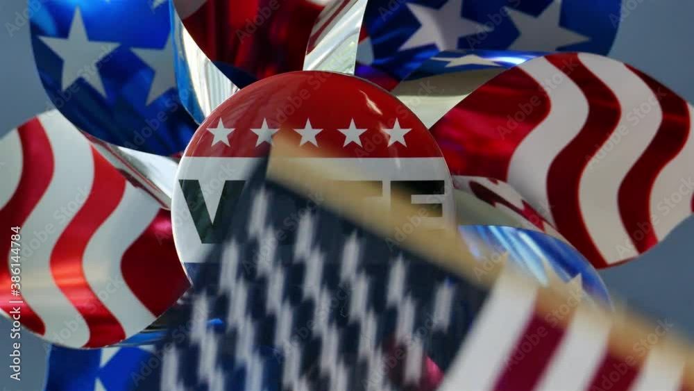American flag with colored vote button