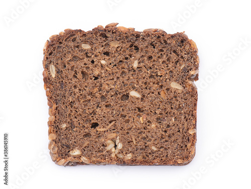 Black grain bread, slice of bread, isolated on white