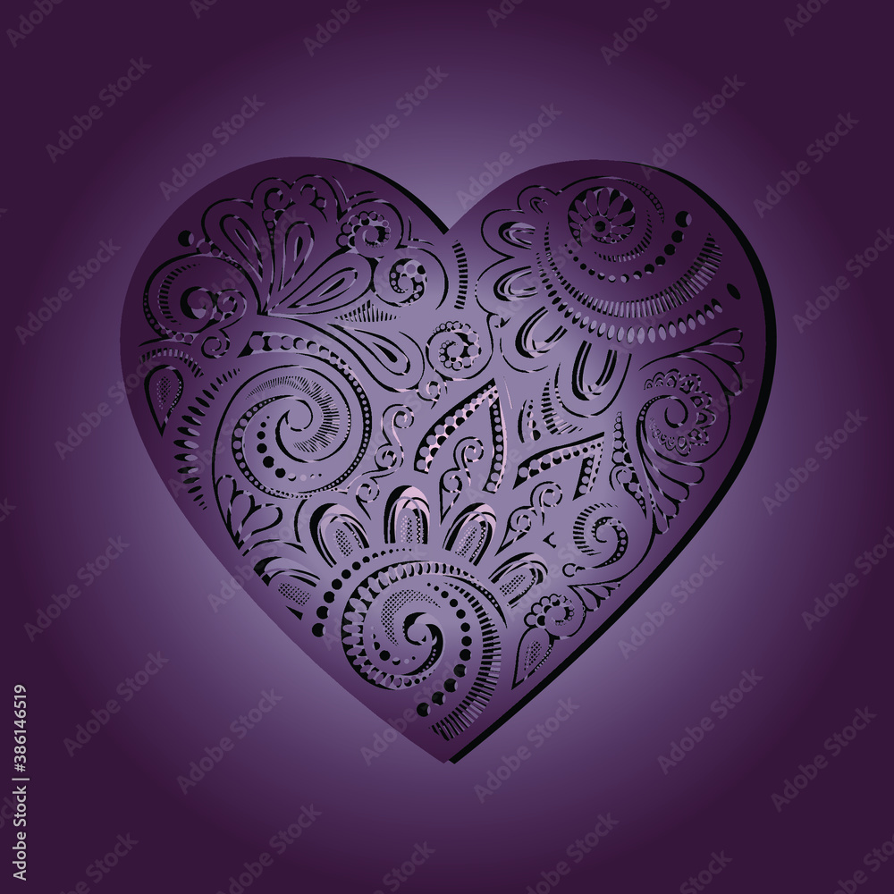 Vector Illustration of a steel heart on purple background.
