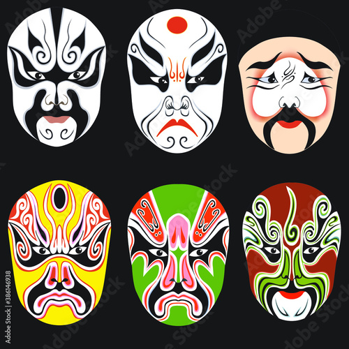 Vector illustration. Beijing opera mask of ancient people.